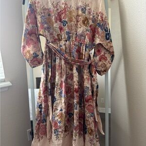 Zimmermann Floral Midi Dress in Pink and Cream